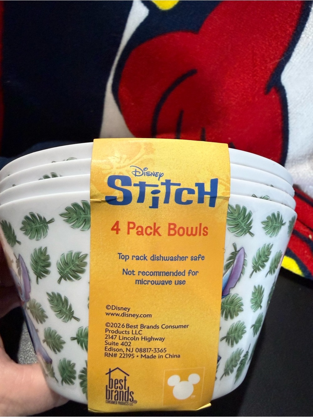 Disney Stitch Leaf Pattern Melamine Bowls (Set of 4) - Blue & Green - Picture 4 of 4